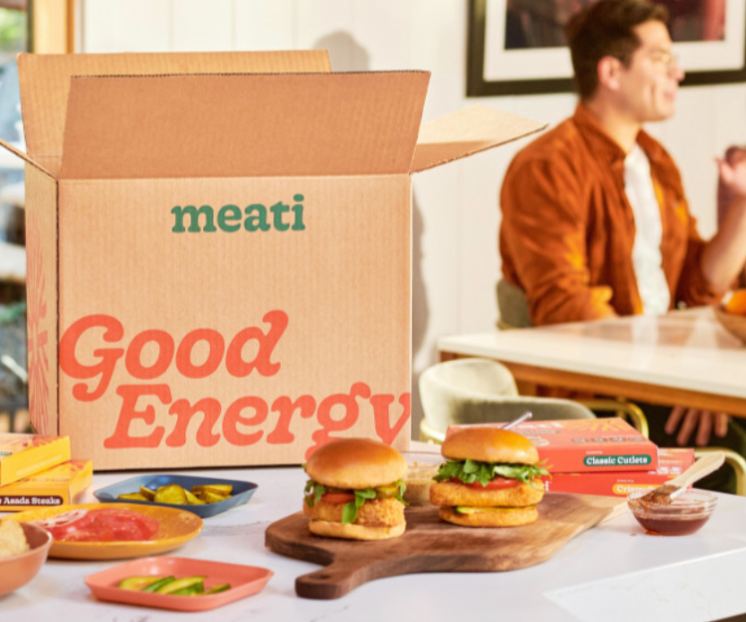 Meati Good Energy box open on a table with food