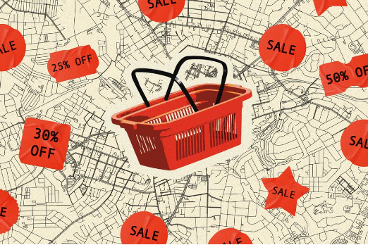 map with discounts marked, and a shopping basket