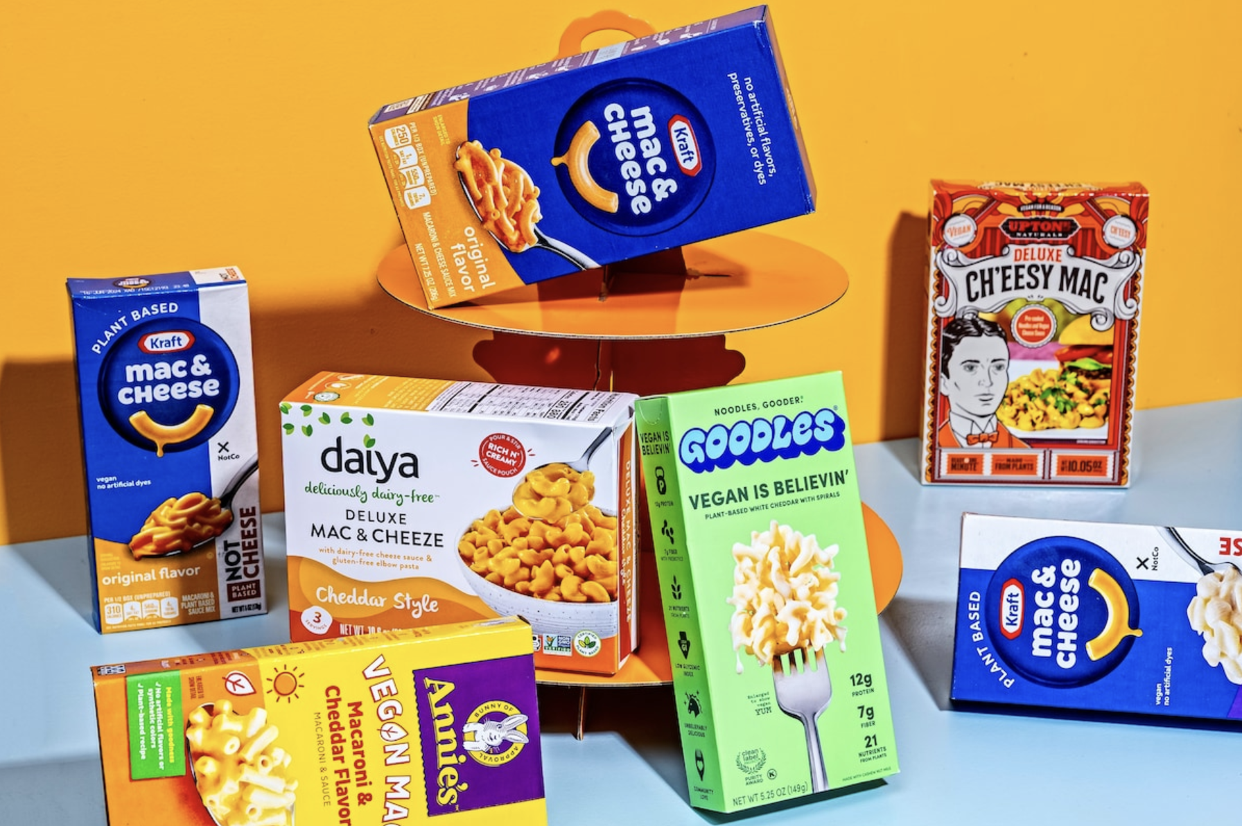 several brands of instant macaroni and cheese for a taste test