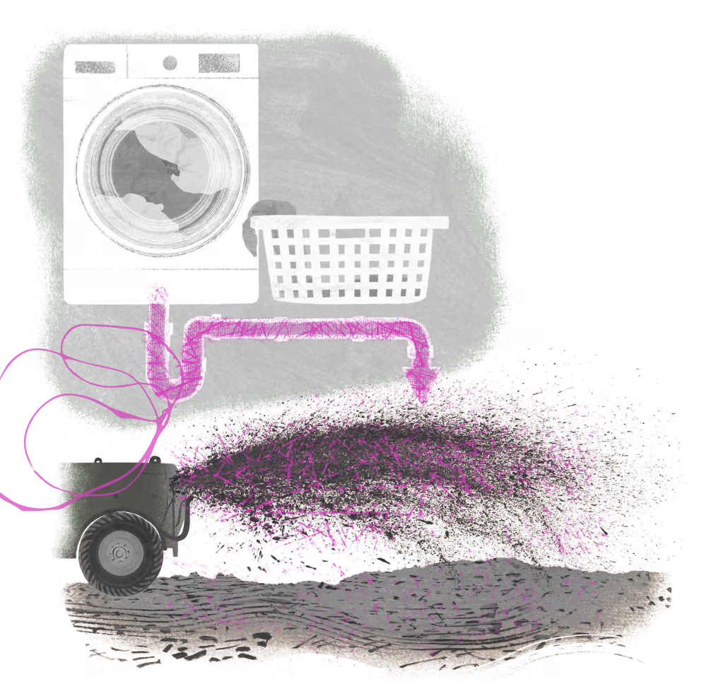 illustration showing plastics course from clothes washer to soil