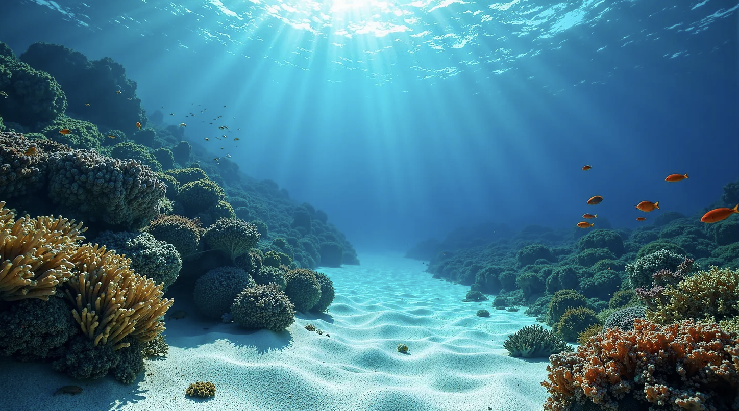 underwater view of sand and coral