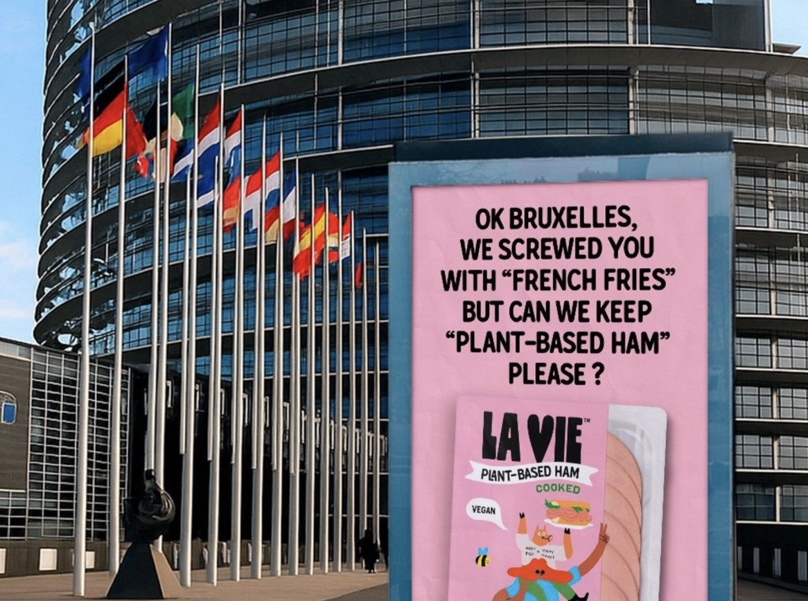 plant-based meat billboard in Brussels